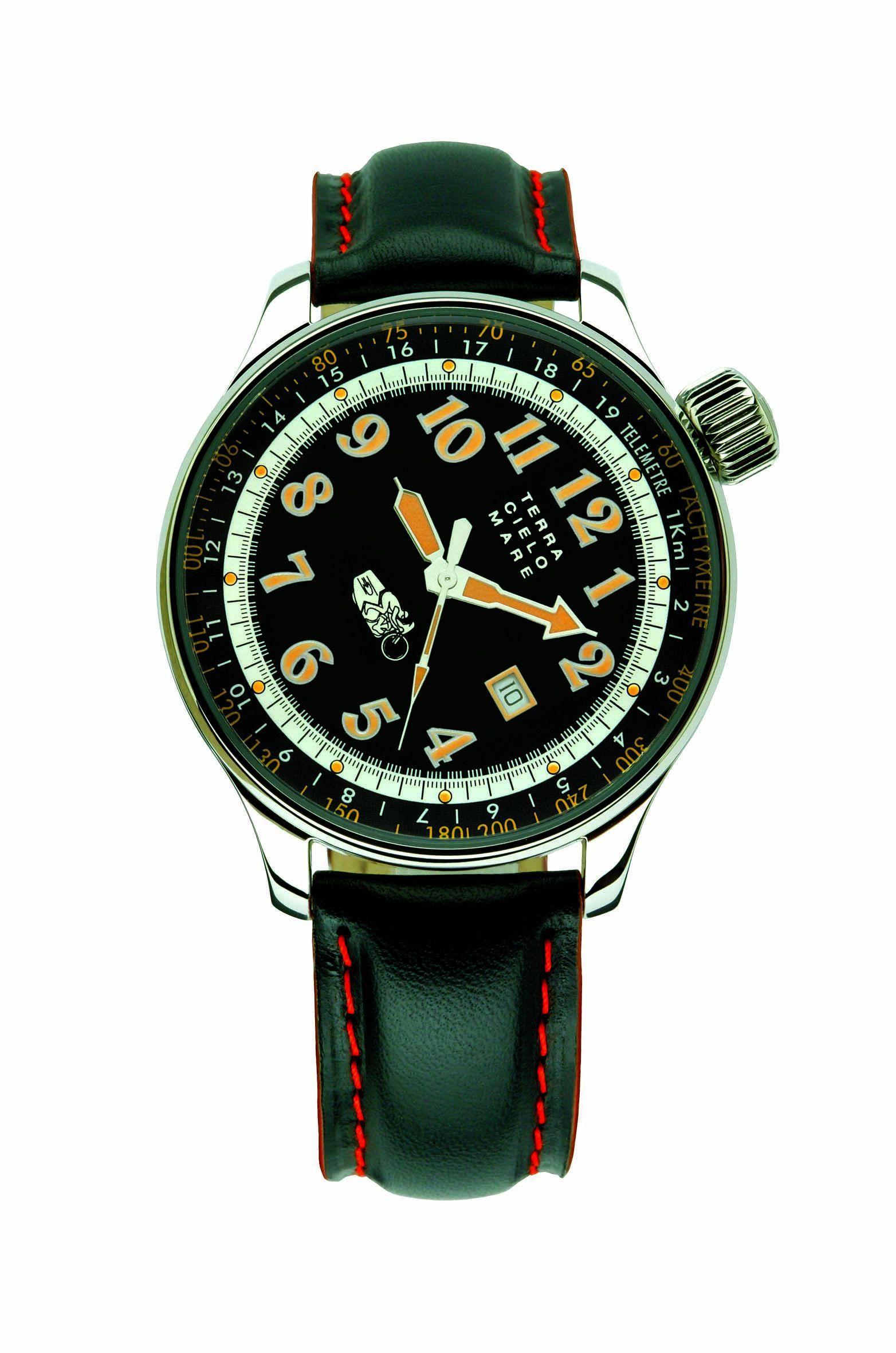 Joe Petrali Automatic Watch, Black Dial With Leather Strap